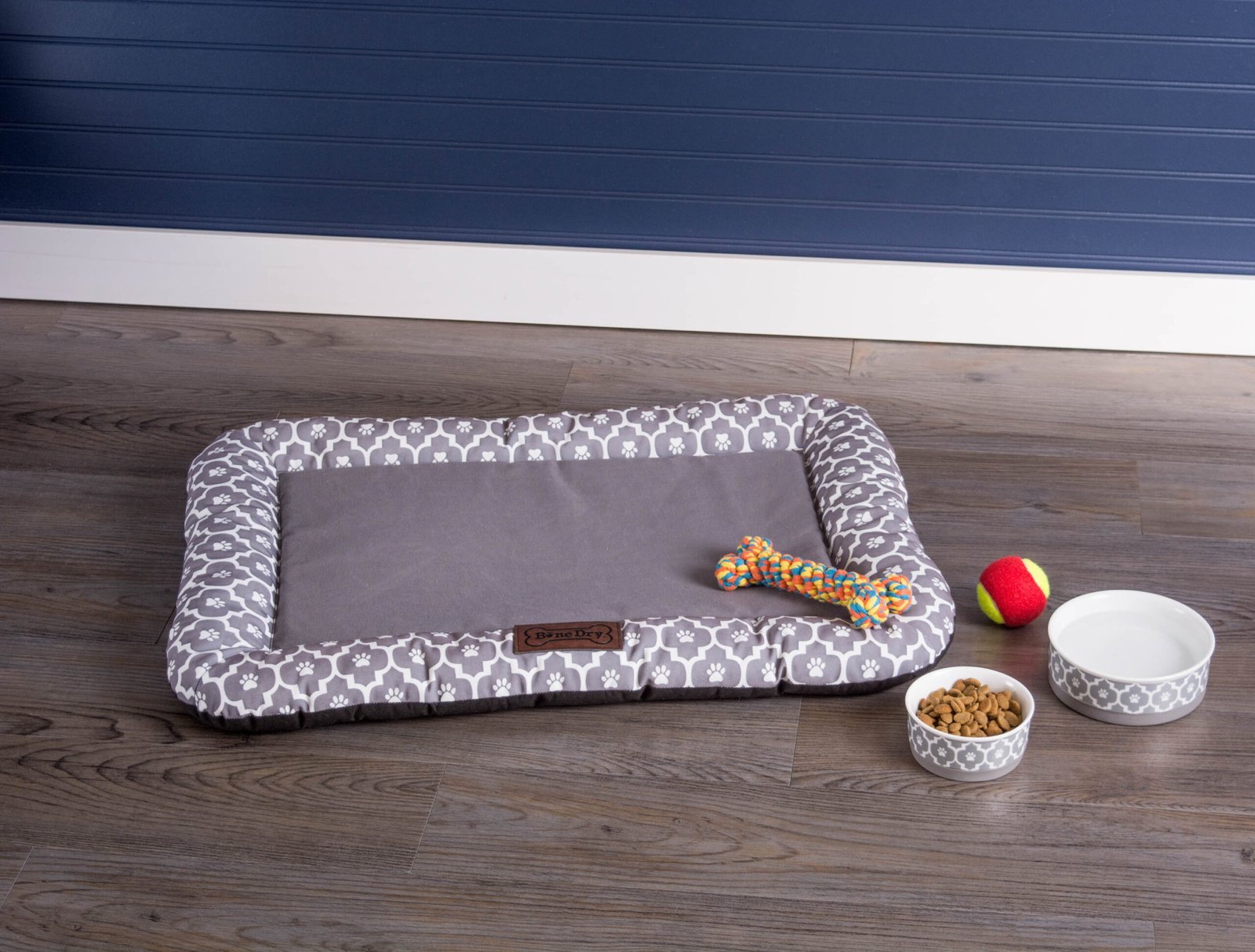 bone dry pet bed/mat, lattice paw print border cushion, gray, medium 20x28"