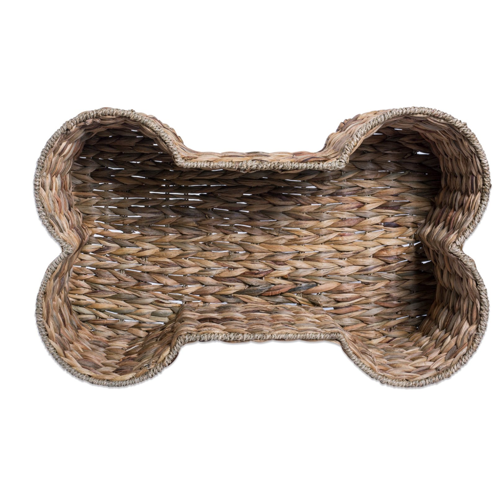 bone dry hyacinth pet storage basket, bone shaped, natural, small 17.75x11x7.5"