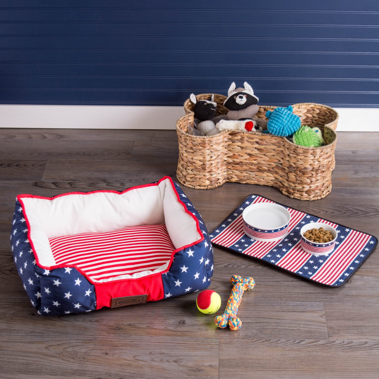 bone dry hyacinth pet storage basket, bone shaped, natural, large 24x15x9"