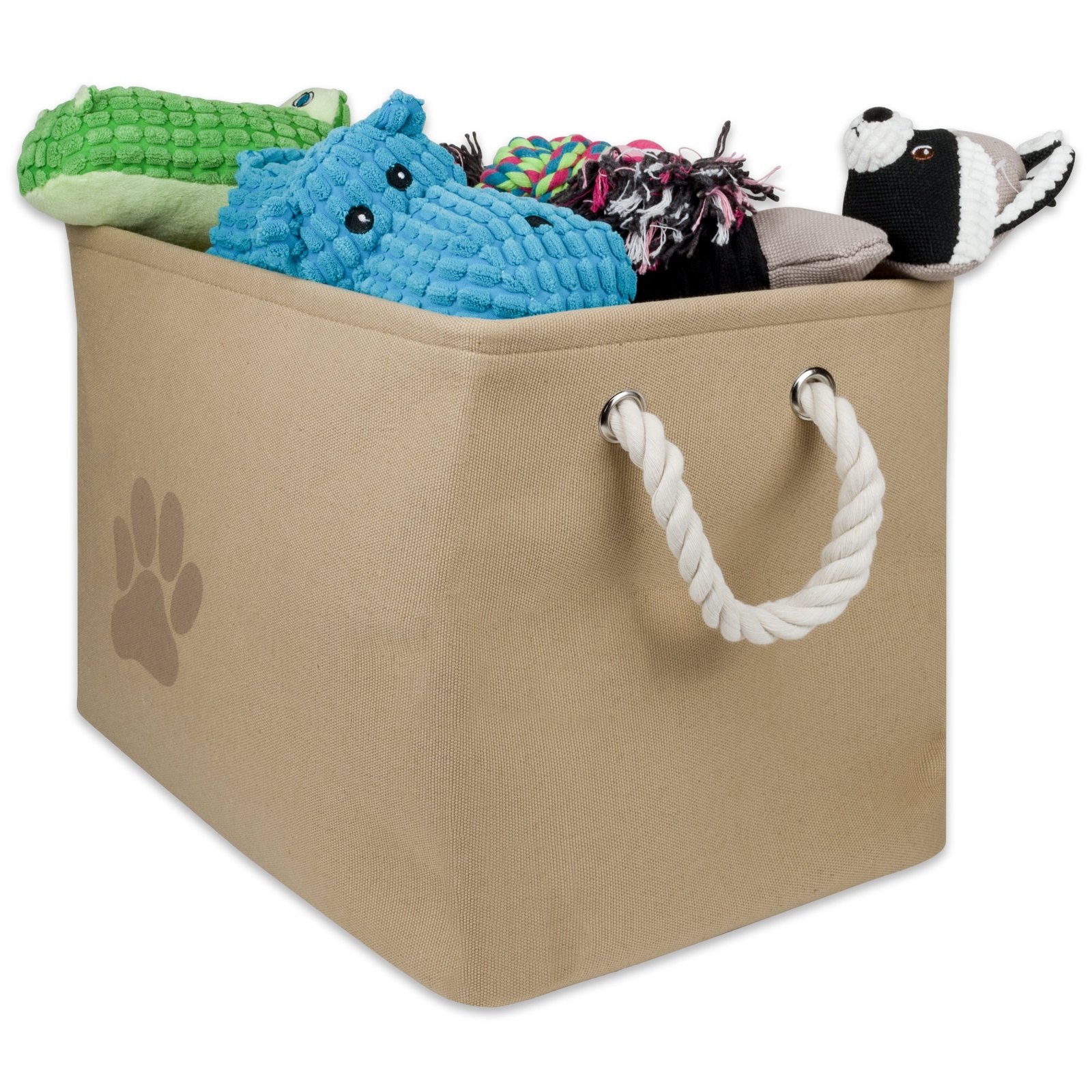 collapsible pet storage bin, paw print, taupe, small 14x8x9"