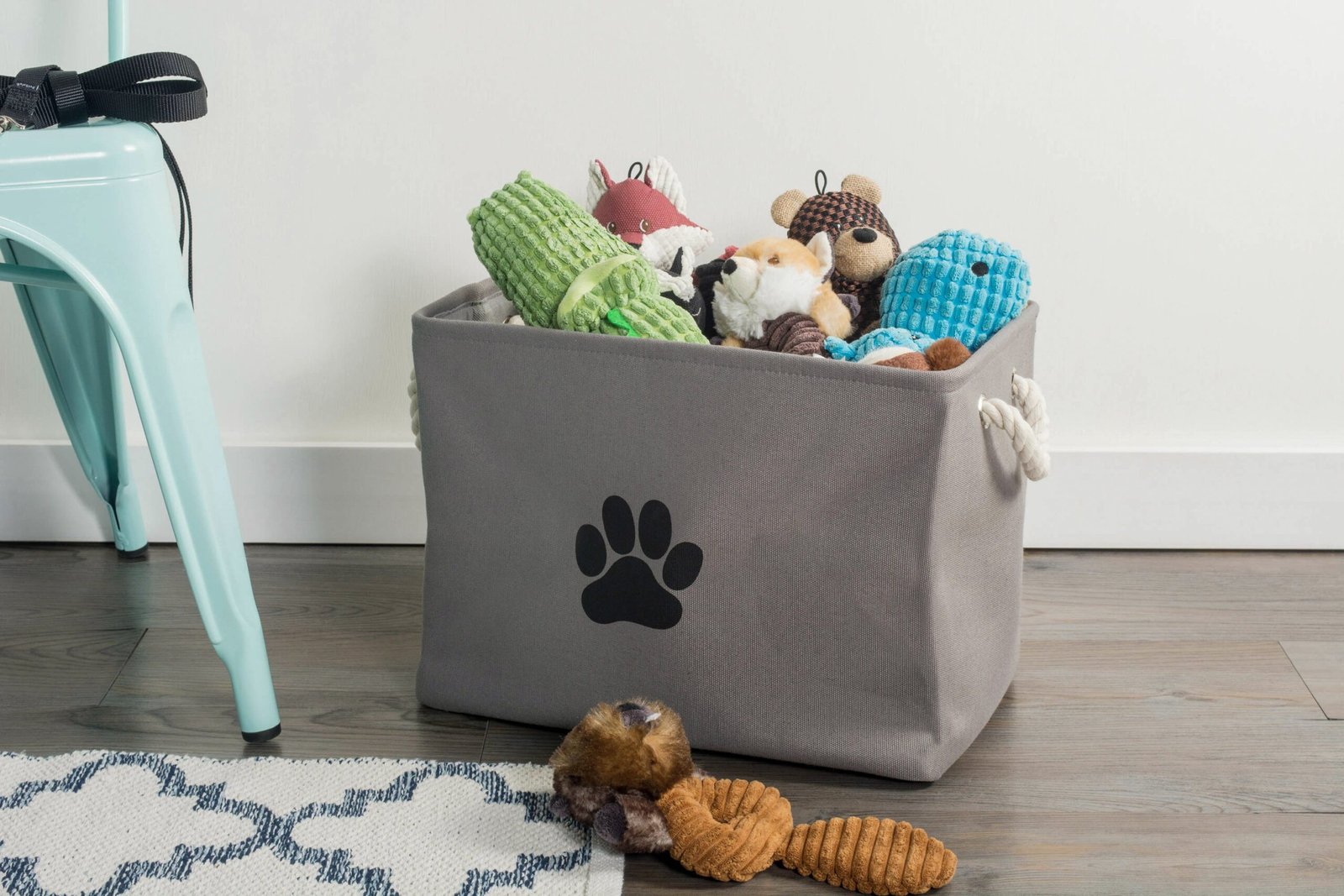 bone dry collapsible pet storage bin, paw print, gray, medium 16x10x12"